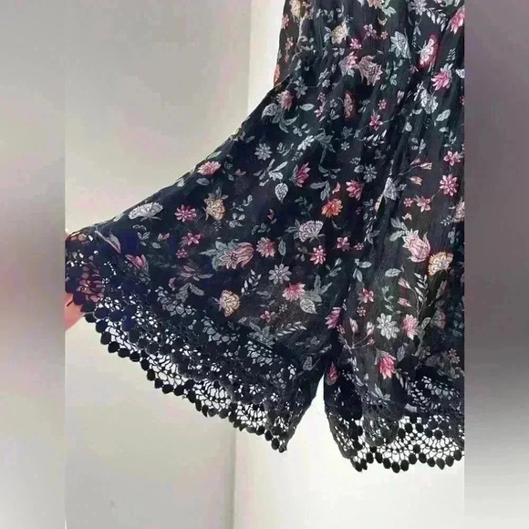 H&M Black Pink Floral Boho Bohemian Fairy Core Euro Summer Romantic Romper XS - Picture 3 of 11